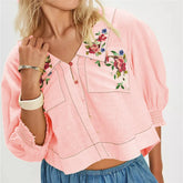 Button Up Embroidered Floral Blouse